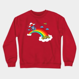 Cute Kawaii Kitty Cat Parachute On A Rainbow Crewneck Sweatshirt